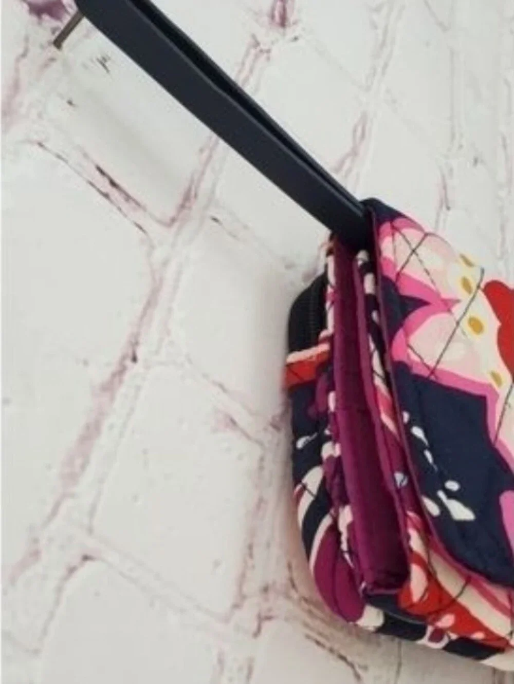 Vera Bradley Navy Wristlet with Pink, Coral & Yellow Floral Paisley